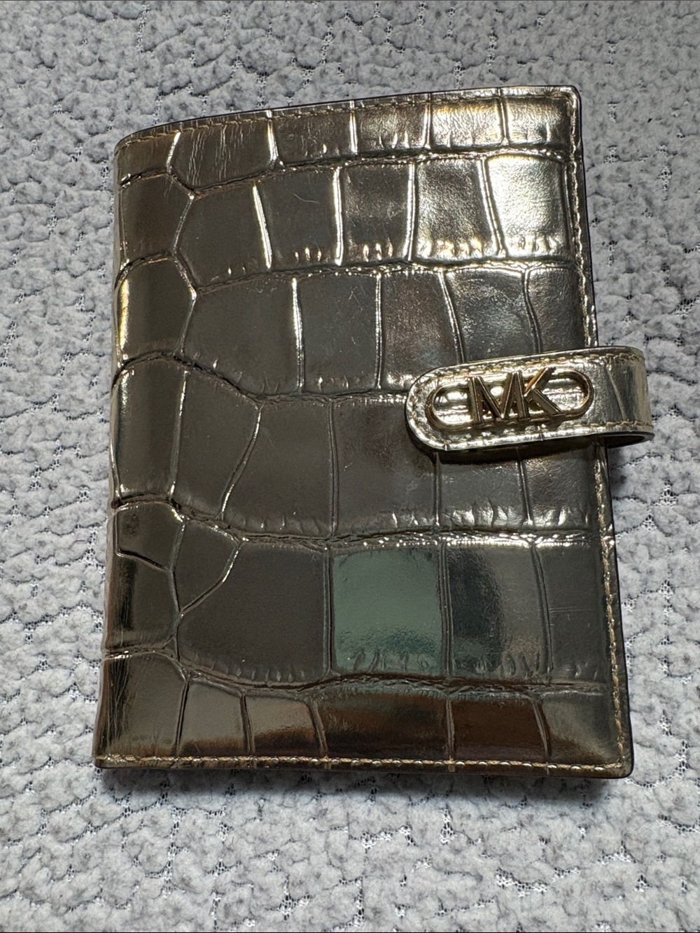 Michael Kors Metallic Croc-Embossed Passport Card Case Wallet - Gold